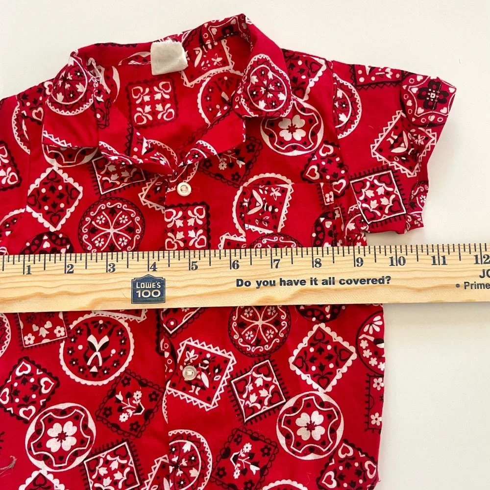 Vintage 60s Red Bandana Western Shirt Chambray Diaper Cover Set 2PC Americana
